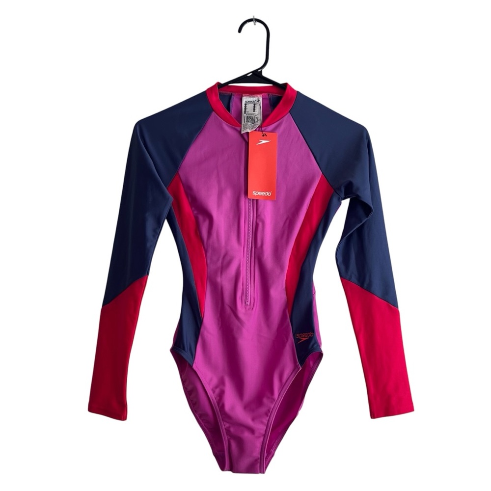 Speedo Pink/Blue Colorblock Long Sleeve Swimsuit